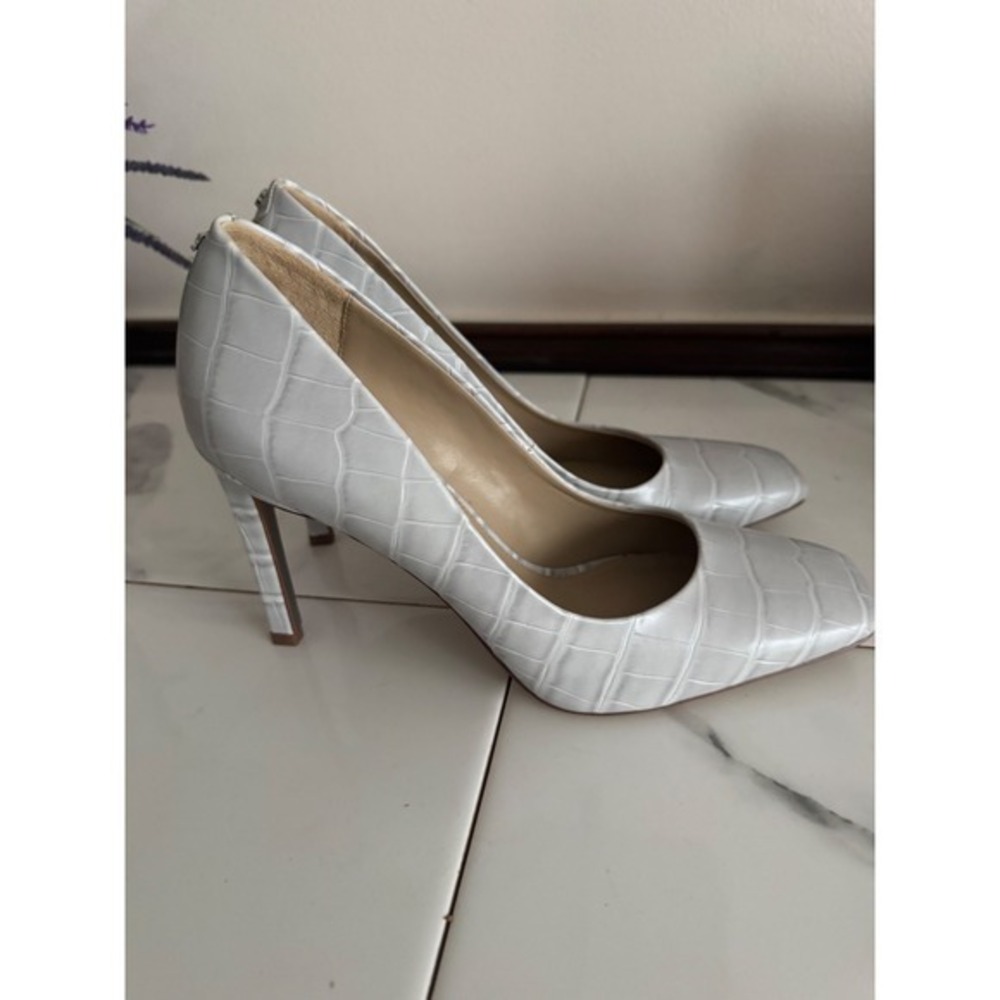 Sam Edelman Gray Croc Embossed Square Toe Stiletto Pumps Heels Womens 7M - Picture 3 of 7